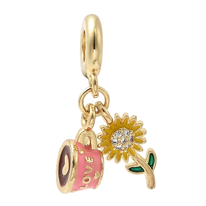 Латунь микропаве прозрачный кубический цирконий европейские подвески с подвесками, Подвески с большими отверстиями в виде кофейных подсолнухов с цветной эмалью, без кадмия и без свинца, стойки покрытие, долговечный