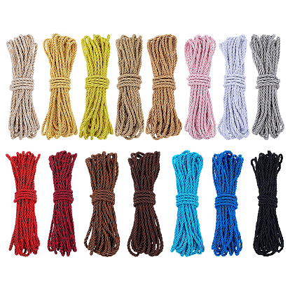 15 пучки 15 цвета круглый полиэстеровый витой шнур, для изготовления ручек для сумок, Подарочная упаковка