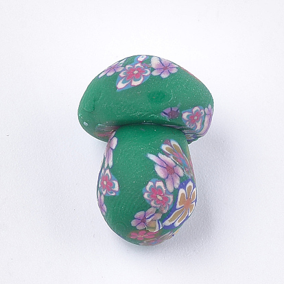 Handmade Polymer Clay Beads, Half Drilled Beads, Mushroom with Flower