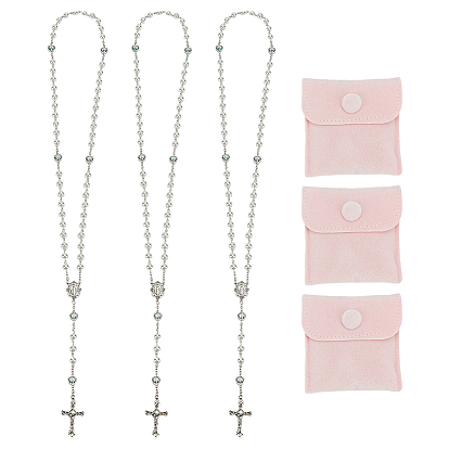 3 шт. 3 цвета ожерелья из четок с имитацией жемчуга, ожерелья с подвеской в виде креста Иисуса, серебряный цвет гальваническим