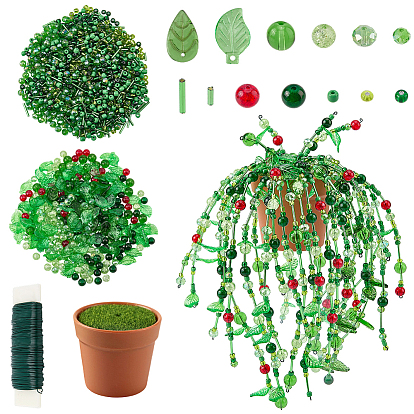 DIY Display Making Kits, 35M Painted Iron Wire, Glass Pendants and Beads, Column Plastic Planters