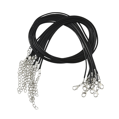Воском хлопка ожерелье шнура решений, с сплава Lobster Claw застежками и конечных железными цепями, без никеля , платина
