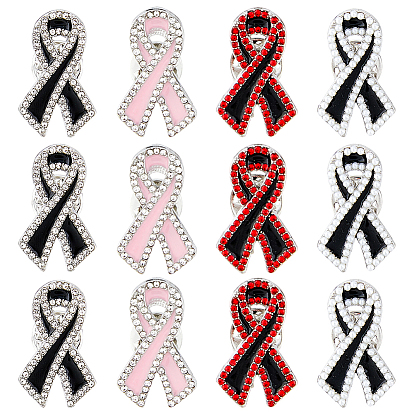 12шт. 4 Эмалевые значки на тему ленты осведомленности о цветах, Застежки для лацканов из сплава и искусственного жемчуга, а также страз для рюкзаков и одежды.