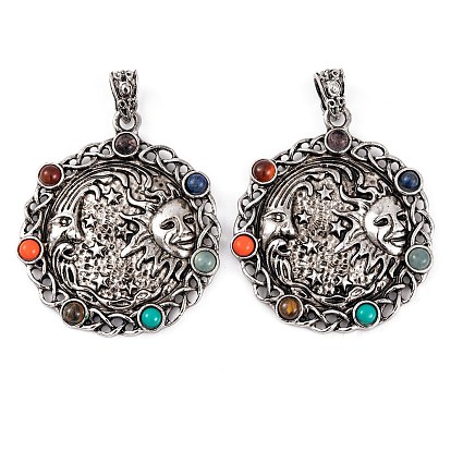 Подвески из натурального тигрового глаза чакры, натурального лазурита, натурального сердолика, синтетической бирюзы и стекла, подвески из сплава луны и солнца с покрытием стойки, долговечный, без свинца и без кадмия