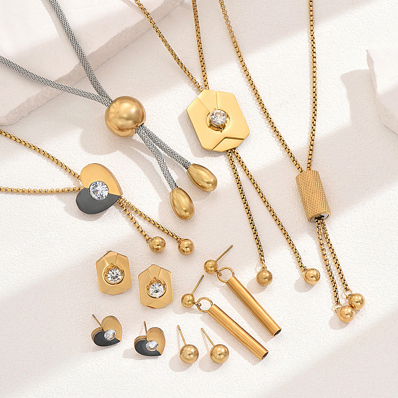 Модный 201 комплект из серег-гвоздиков и лариата из нержавеющей стали для женщин