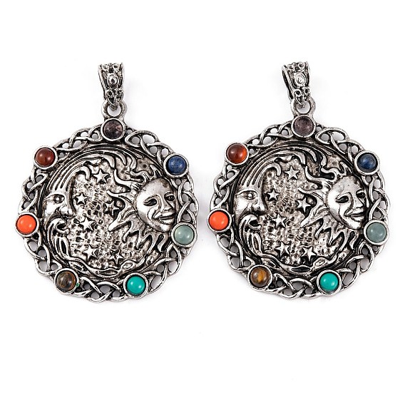 Подвески из натурального тигрового глаза чакры, натурального лазурита, натурального сердолика, синтетической бирюзы и стекла, подвески из сплава луны и солнца с покрытием стойки, долговечный, без свинца и без кадмия