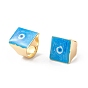 Square Enamel with Evil Eye Wide Band Finger Rings, Real 18K Gold Plated Brass Adjustable Rings for Women Men