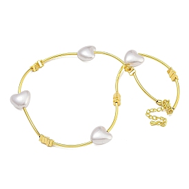 Rack Plating Brass & ABS Plastic Pearl Beads Heart Link Necklaces for Women, Cadmium Free & Lead Free, Long-Lasting Plated