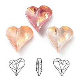 Electroplate K9 Glass Rhinestone Cabochons, Point Back & Back Plated, Faceted, Heart