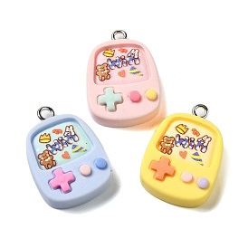 Opaque Resin Pendants, Game Machine Charms, with Platinum Tone Iron Loops