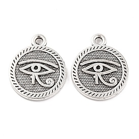 Tibetan Style Alloy Pendants, Cadmium Free & Lead Free, Flat Round with Evil Eye, 18x15x2mm, Hole: 2mm, about 613pcs/1000g