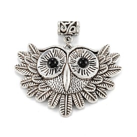 Tibetan Style Alloy European Dangle Charms, Large Hole Charms, with Resin Cabochon, Owl
