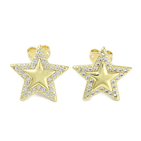 Star Brass Micro Pave Cubic Zirconia Stud Earrings for Women, Long-Lasting Plated, Cadmium Free & Lead Free
