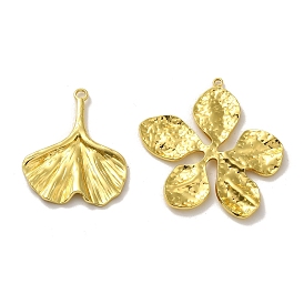 304 Stainless Steel Pendants, Real 18K Gold Plated, Ginkgo Leaf/Flower Charm