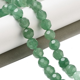 Natural Green Aventurine Beads Strands, Faceted Football Hexagonal Cut, Round