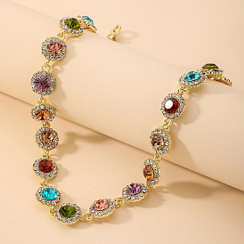Colorful Round Water Diamond Collarbone Chain with Vintage Palace Style, Personality and Small Freshness for Women's Fashion Necklace