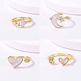 Открытое кольцо-манжета из натуральной ракушки, золотое кольцо на палец из нержавеющей стали