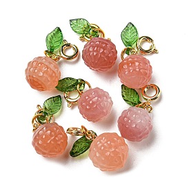 Natural YanYuan Agate Litchi Pendant Decorations, Fruit Gems Ornament with Brass Spring Ring Clasps