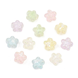 UV Plating Transparent Acrylic Beads, Iridescent, Star, with Glitter Powder, Faceted