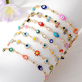 Bohemian Style Colorful Eye Bracelet with Hollowed-out Oil Drop Pearl Devil's Eye Pendant Jewelry