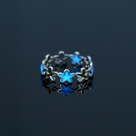 Luminous Stainless Steel Star Finger Rings, Glow in the Dark Jewelry for Women