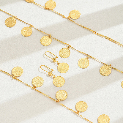 Длинное ожерелье и серьги в винтажном стиле с рельефными монетами из латуни для женщин