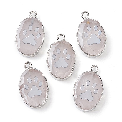 Gemstone Oval Pendants, Brass Oval Charms with Paw Print/Flower/Hand/Butterfly/Star/Leaf/Planet