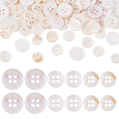 105 шт. 3 стили натуральные 4 пуговицы из ракушек пресноводного происхождения, 4-луночное, плоско-круглые