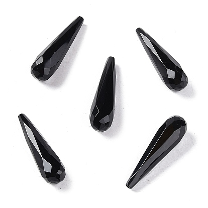 Натуральный черный агат / бусины из черного агата, окрашенная и подогревом, половине просверлил, граненые, слеза