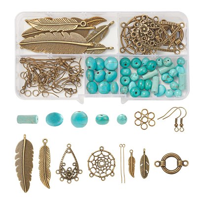 DIY Earrings Making Kits, Including Alloy Pendants & Links Connectors, Round & Flat Round & Oval & Rondelle & Column, Natural & Synthetic Howlite Beads, Iron Jump Rings & Earring Hooks & Eye Pin