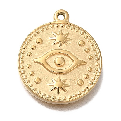 Ионное покрытие (ip) 304 подвески из нержавеющей стали, плоский круглый с шармом в виде глаз