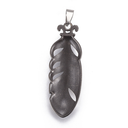 Tibetan Style Alloy Pendants, with Stainless Steel Findings, Feather with Skull