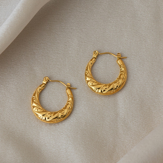304 Stainless Steel Textured Oval Hoop Earrings for Women