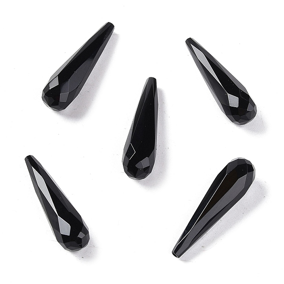 Натуральный черный агат / бусины из черного агата, окрашенная и подогревом, половине просверлил, граненые, слеза