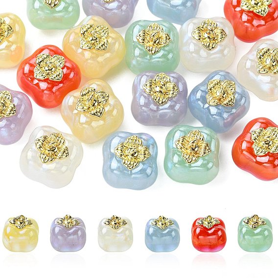 18шт 6 цвета акриловые бусины с УФ-покрытием, радужный, хурма, с позолоченной сплавочной фурнитурой