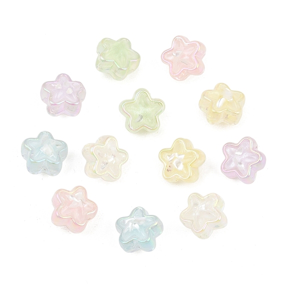 Perlas de acrílico transparentes con revestimiento uv, iridiscente, estrella, con polvo del brillo, facetados