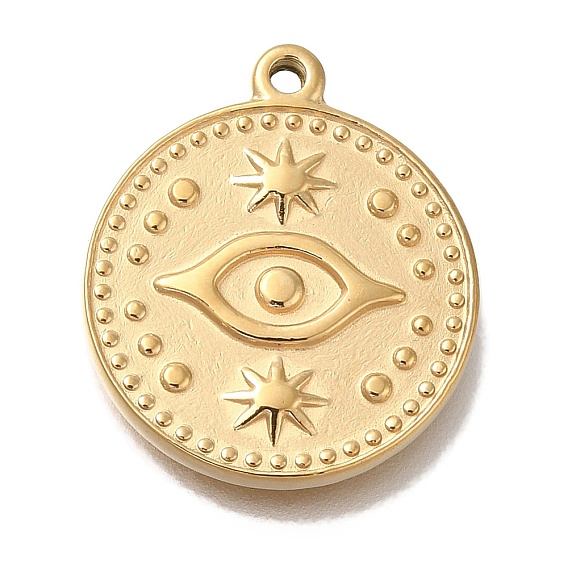 Ионное покрытие (ip) 304 подвески из нержавеющей стали, плоский круглый с шармом в виде глаз