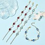 Natural Cultured Freshwater Pearl & Brass Glass Link Chains Bracelets for Women, Rectangle, Golden