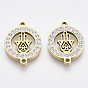 201 Stainless Steel Links Connectors, with Polymer Clay Crystal Rhinestone, for Religion, Flat Round with Hamsa Hand/Hand of Fatima/Hand of Miriam