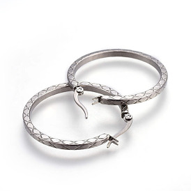 304 Stainless Steel Hoop Earrings, Textured