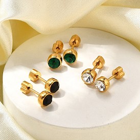 Ионное покрытие (ip) 304 серьги-гвоздики из нержавеющей стали, со стразами, реальный 14 k позолоченный, плоско-круглые