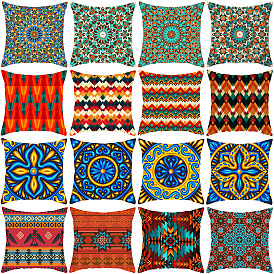 Bohemian Print Velvet Pillow Cover Colorful Geometric Abstract Ethnic Cushion Cover