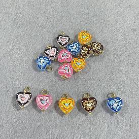 15 pièces 5 styles pendentifs en verre émaillé, charmes de coeur, avec les accessoires en laiton