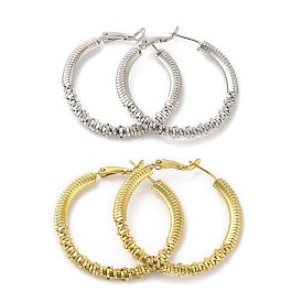 Rack Plating Brass Beaded Hoop Earrings for Women, Long-Lasting Plated, Lead Free & Cadmium Free