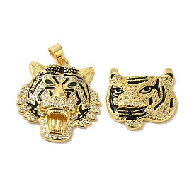 Brass Micro Pave Cubic Zirconia with Enamel Pendants, Real 18K Gold Plated