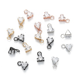 Brass Clear Cubic Zirconia Charms, Long-Lasting Plated, Triangle