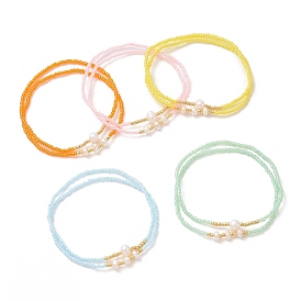 Ensemble de bracelets extensibles en perles de verre et perles naturelles de style pcs 2 pour femmes