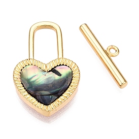 Brass Toggle Clasps, with Paua Shell Epoxy Resin, Heart