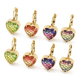 Glass Leverback Earrings, with Brass Findings, Heart