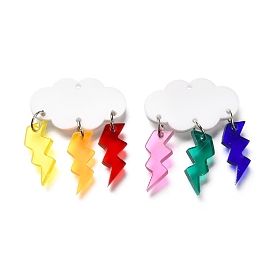 Opaque Acrylic Pendants, with Platinum Iron Loop, Cloud & Lightning